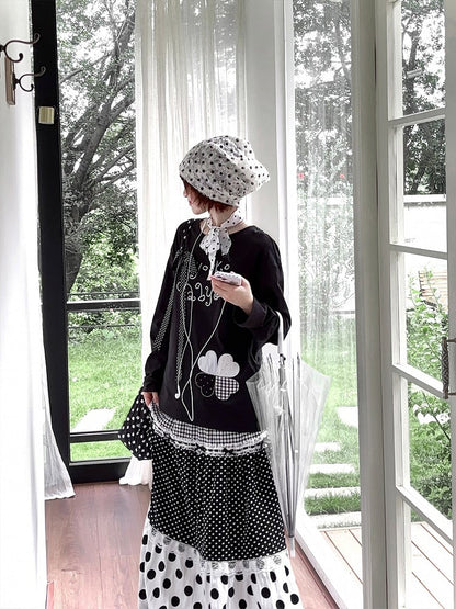 Top with Ribbon Bow Rhinestone Applique Embroidered Black Detachable and Clover