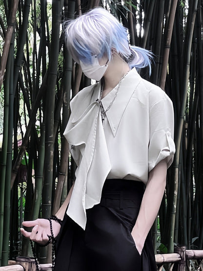 Sleeves Short with Light Shirt Accents Ribbon Ouji Green Flowing