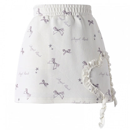 Bowknot Print White Skirt Heart Ruffled