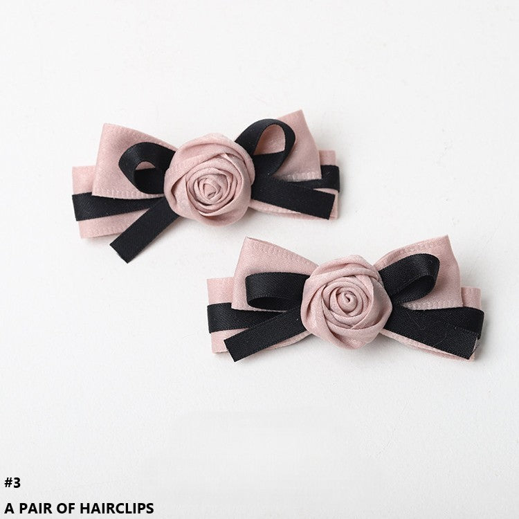 4 Black Options Lolita Pink Hairclip Rose Bowknot