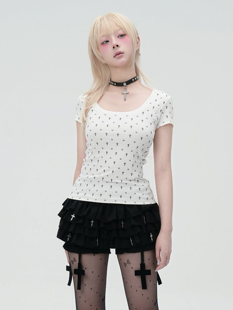 Charms Cross Tiered Built-in Black with Bloomers Mini Skort Gothic