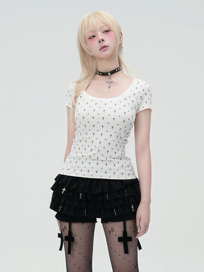 Charms Cross Tiered Built-in Black with Bloomers Mini Skort Gothic