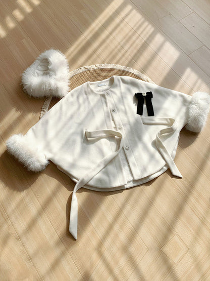 Detachable Lining Coat Fleece Cape with Fur Winter Lolita Collar White