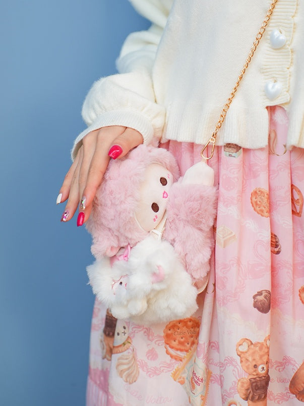 Weißer süßer Schlüsselanhänger in Lammform mit Schleife und Plüsch-Geldbörse