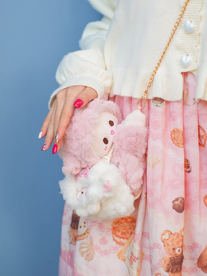 Weißer süßer Schlüsselanhänger in Lammform mit Schleife und Plüsch-Geldbörse