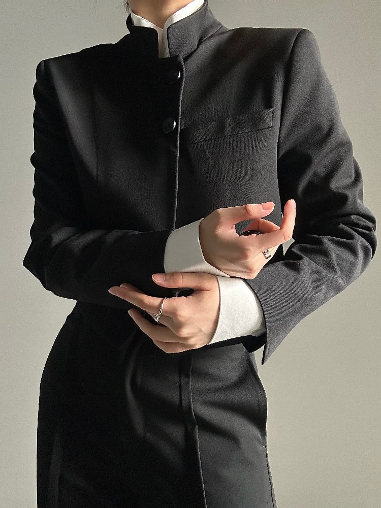 Buttons Ouji with Blazer Lolita Notched Black Crop Collar Single-Breasted