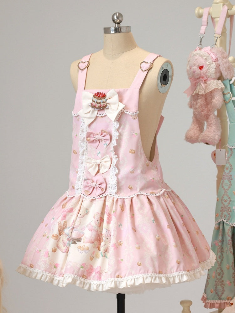 Pink Bear & Strawberry Print Adjustable-Strap Jumper Dress - Honey Village
