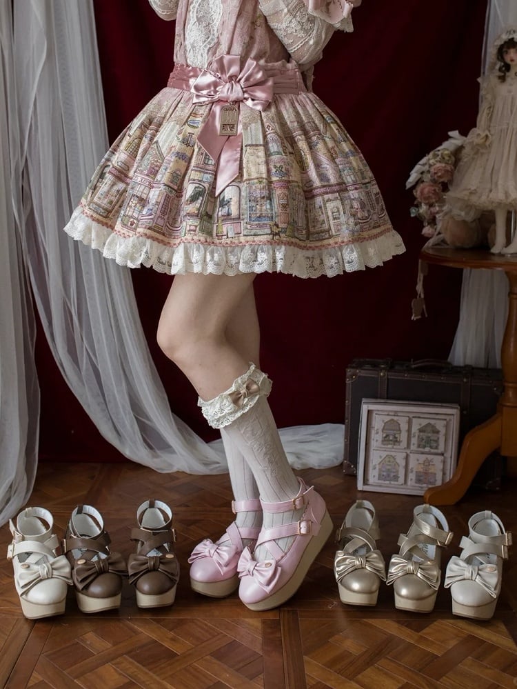 with Leather PU Sweet Pink Platforms Lolita