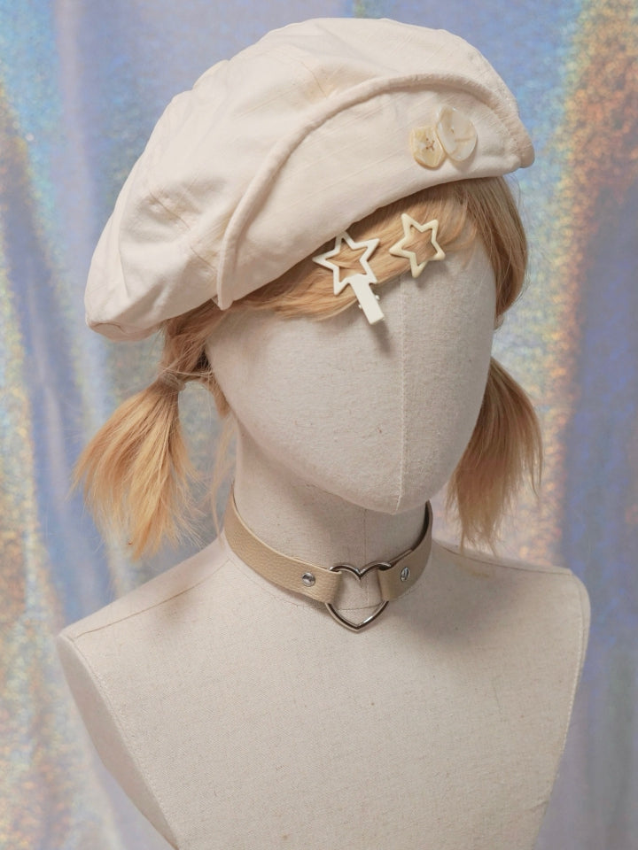 ベレー帽 ベージュ 装飾ボタン