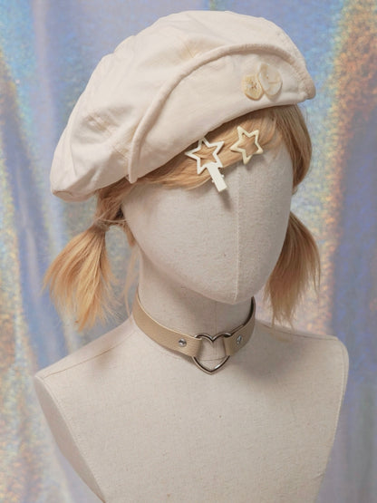 ベレー帽 ベージュ 装飾ボタン