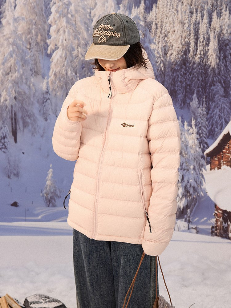 Hooded Pink Down Jacket Baffle Construction