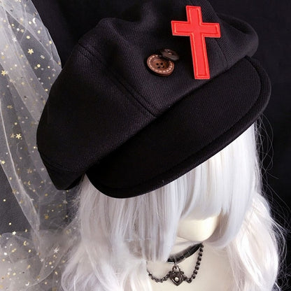 Cross Decorated Black Beret with