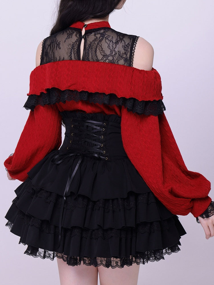 Adjustable Lace-Up Black Layered Skirt with High Waist - DevilInspired Exclusive Collection