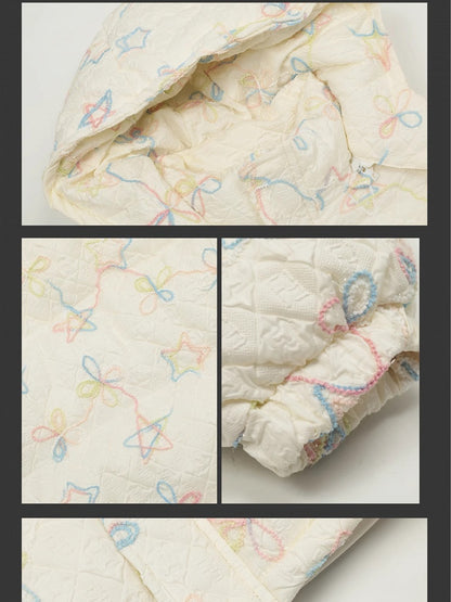 Milchweiß/Rosa dicke Kapuzenjacke mit Sternen und Schleifen