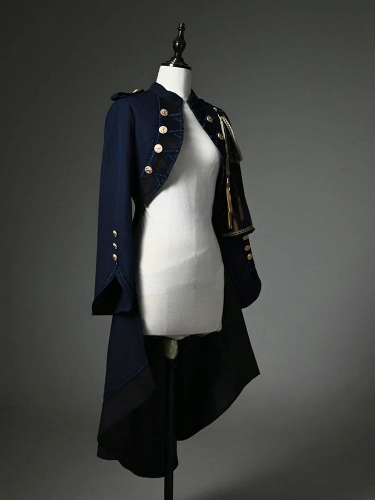 Blue Tailcoat One-shoulder Detachable Knight Dark Cape