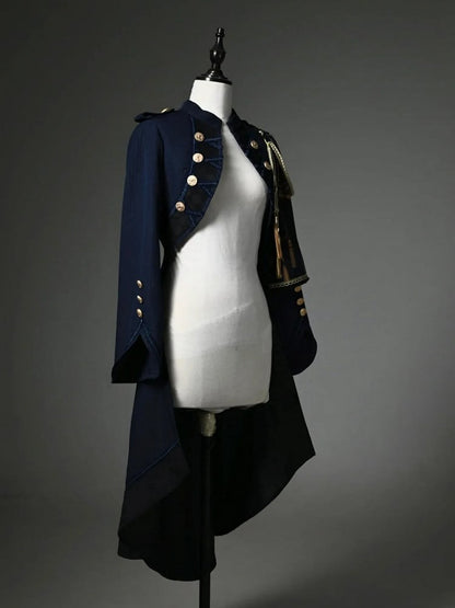 Blue Tailcoat One-shoulder Detachable Knight Dark Cape