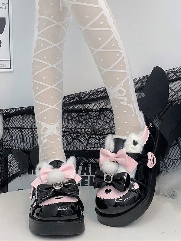 and Shoes Platform Pink Sweet Black Mid-heel Lolita
