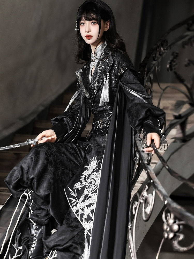 Black Shawl-Collar Jacket with Tassel Details - Unknown Star