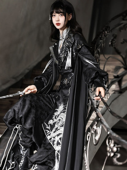 Black Shawl-Collar Jacket with Tassel Details - Unknown Star