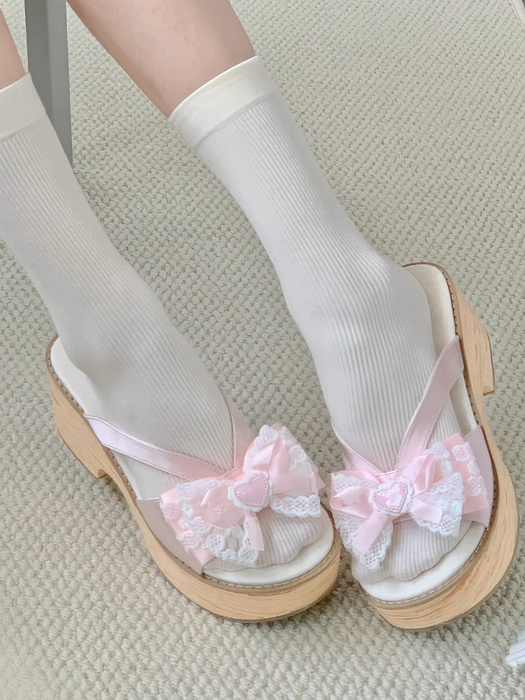 Slippers Pink Lolita Wa Heart with Applique