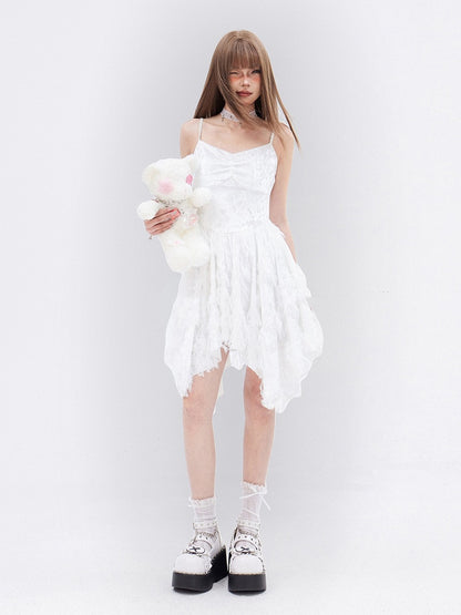 White Fringe Handkerchief Hem Cami Dress
