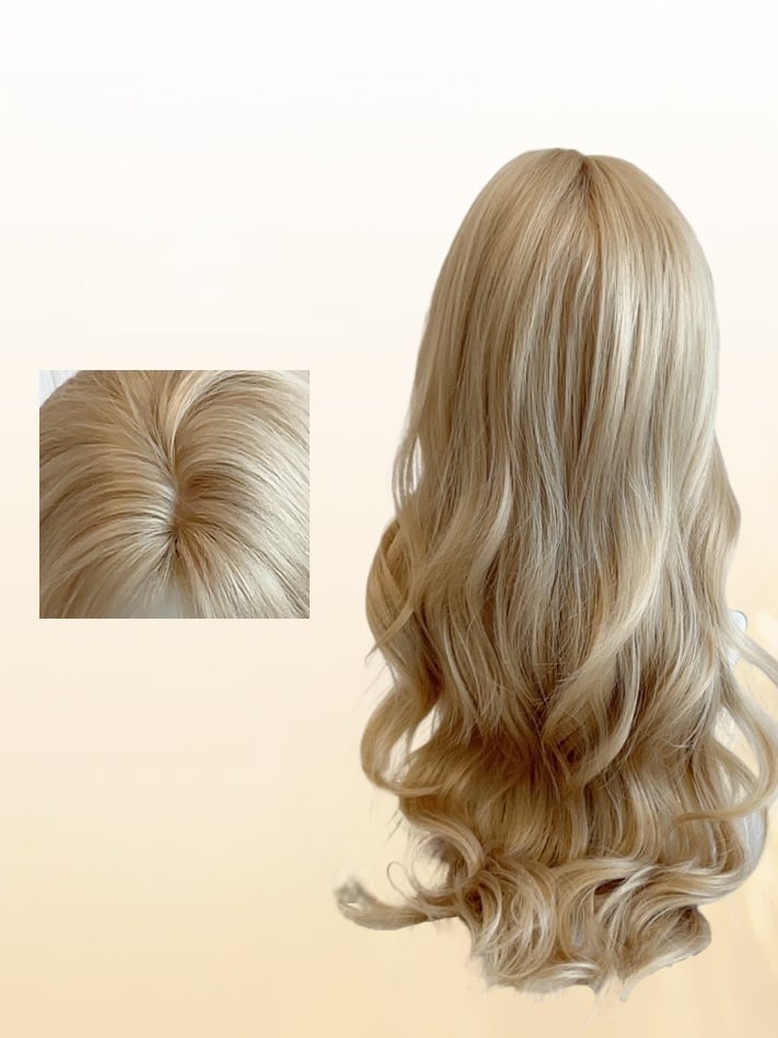 Wig Curtain Platinum with Bangs Long 65CM Wavy Blonde