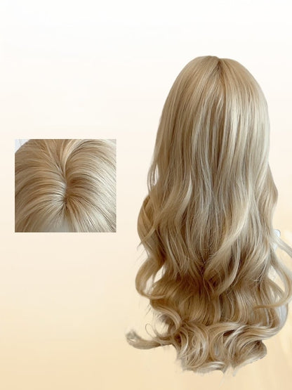 Wig Curtain Platinum with Bangs Long 65CM Wavy Blonde