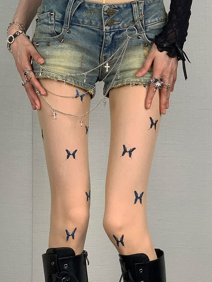 Strumpfhose Schmetterling Nude Y2K Print