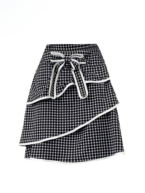 Dekoriertes bittersüßes gestuftes kariertes Schleifenmuster Y2K Schwarz