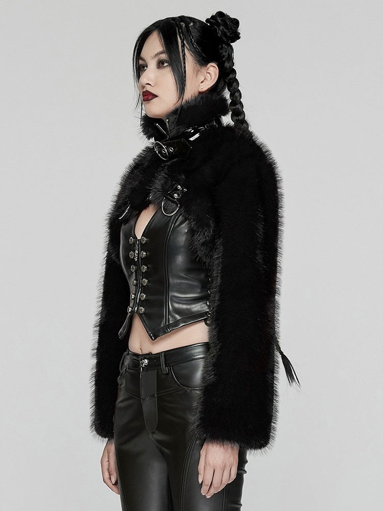 Black Punk Personalized Short Fur Jacket