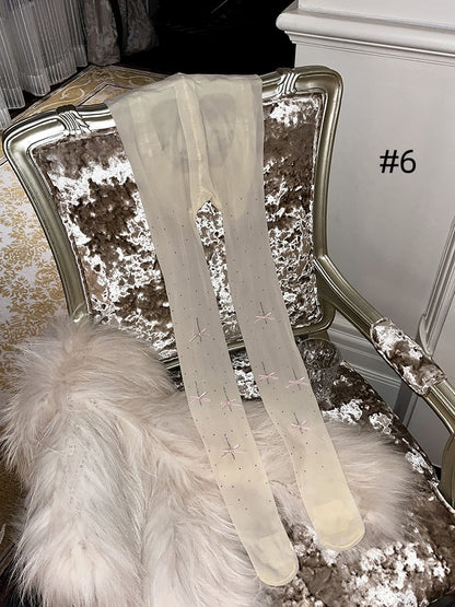 ラインストーンリボンドット柄タイツ