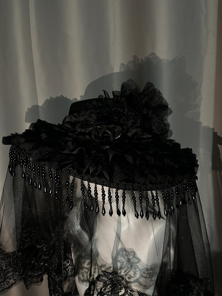 Gothic Beaded Tassel Hat with Lace Trim - Custom Made Earrings