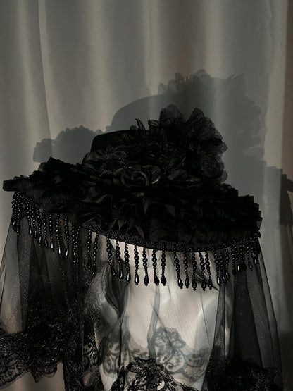 Gothic Beaded Tassel Hat with Lace Trim - Custom Made Earrings