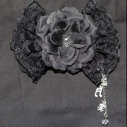 Musical Bowknot Lace Decorated White/Black Hairclip Design And Charm Floral Notes Skeleton Trim Crown