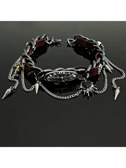 Punk Wine Red Spike Chain Choker - YSHXS