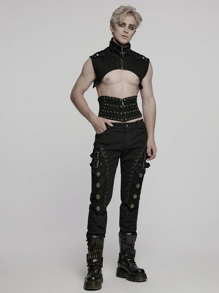 Black Men's Punk Denim Ultra Short Vest
