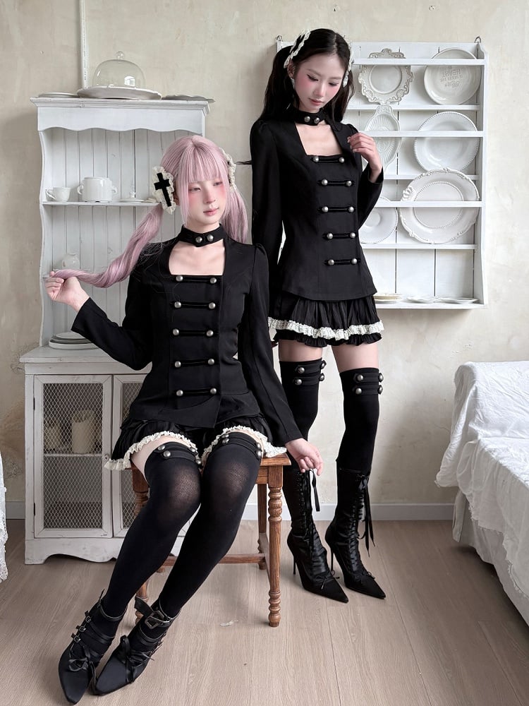 Gothic Black Skirt with Lace Trim and Integrated Shorts - Damn Girl