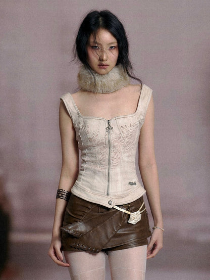 Plush Collar Beige - Cami Detachable Top Light