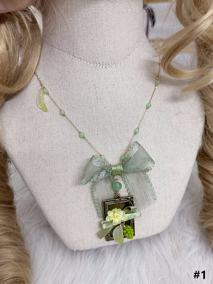 Green Necklace Grapes Basket Frame Pendant /