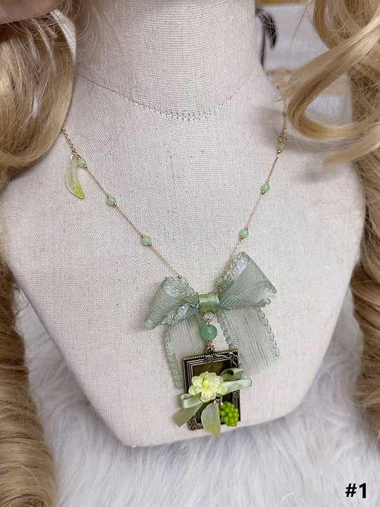Green Necklace Grapes Basket Frame Pendant /