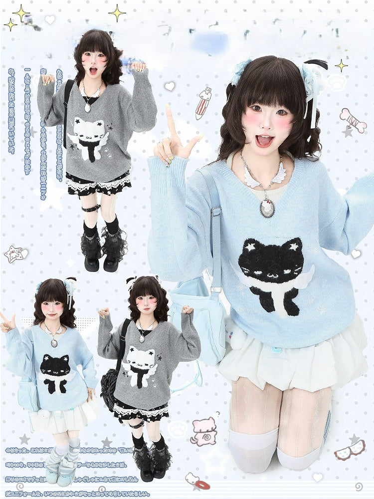 Sweater Pattern Kitty Blue/Gray Two-Piece Faux