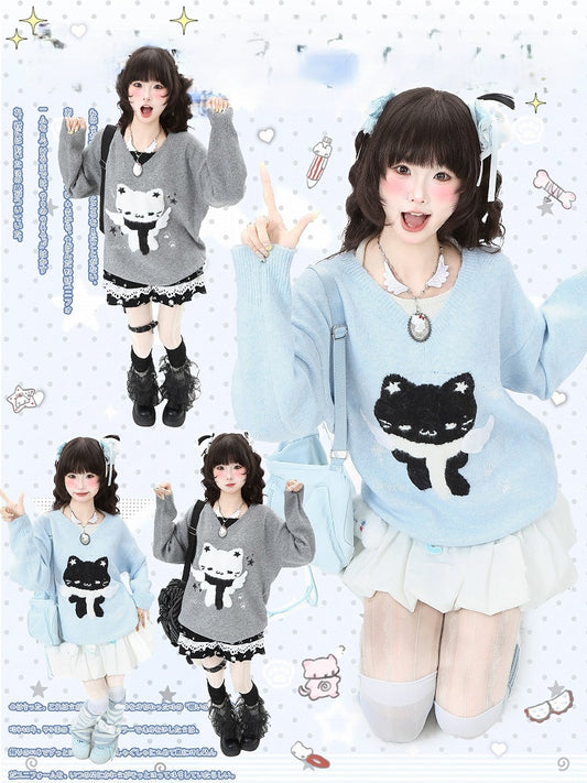Sweater Pattern Kitty Blue/Gray Two-Piece Faux
