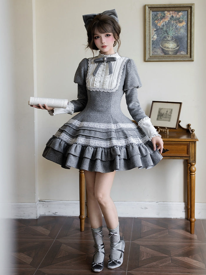 with Lolita Details Elegant Juliette Dress Gray Ruffle Short Flounce Version Sleeves