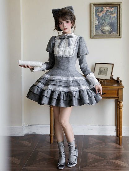 with Lolita Details Elegant Juliette Dress Gray Ruffle Short Flounce Version Sleeves