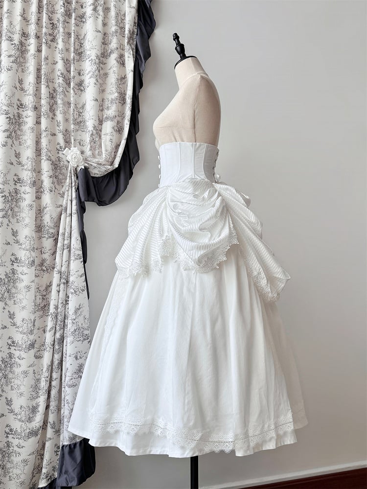 White Boned Corset Underbust Aristocrat Lolita Skirt - Puppet Mind Book