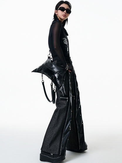 ゴシックパンクブラック折りたたみ四角星バッグ