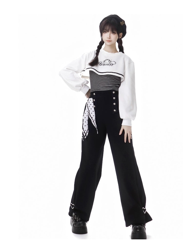 Gestreiftes Oberteil mit Welpen-Print und kurzem Sweatshirt-Set