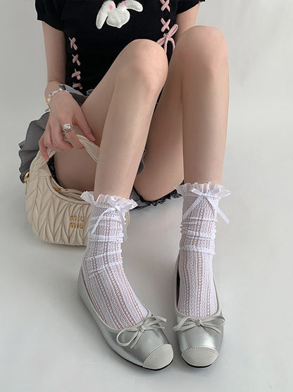 Calf with Details Lace Colors Socks Bow 3