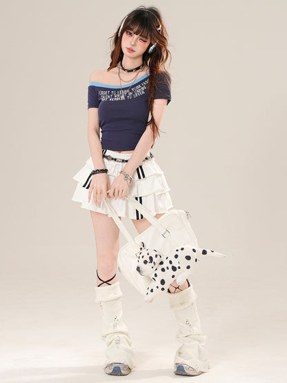 Neckline Asymmetrical Bittersweet Glamorous Letter Blue/Red