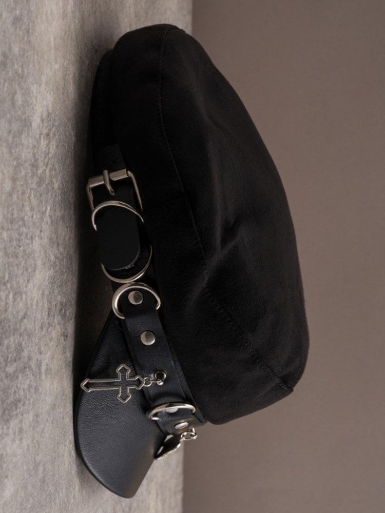 Beret Cross Hat And Details Charm Gothic Bone Black Studs